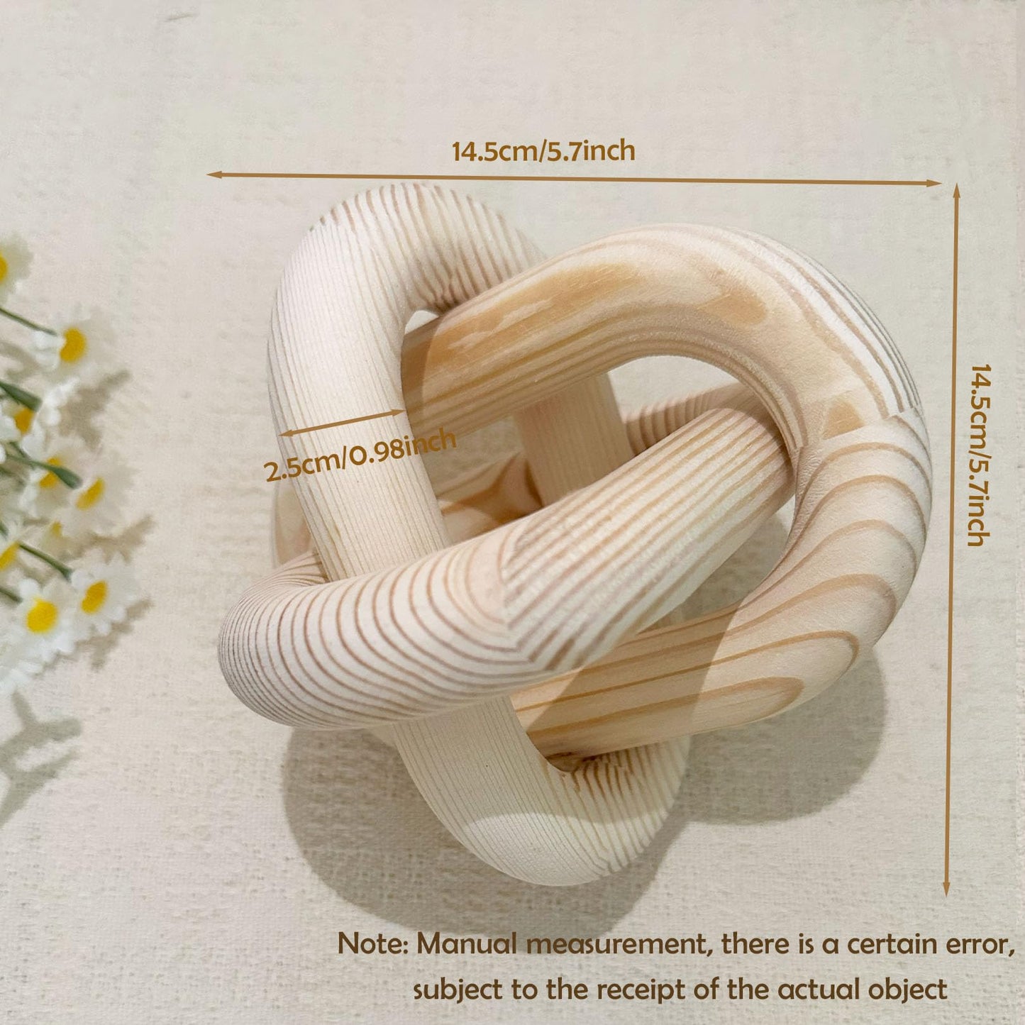 EMINGSKY 3-Link Wood Knot Chain Link Coffee Table Decor Boho Natural Wooden Knot Hand Carved Decorative for Modern Farmhouse Home Living Room Bedroom Shelf Decoration (Natural)