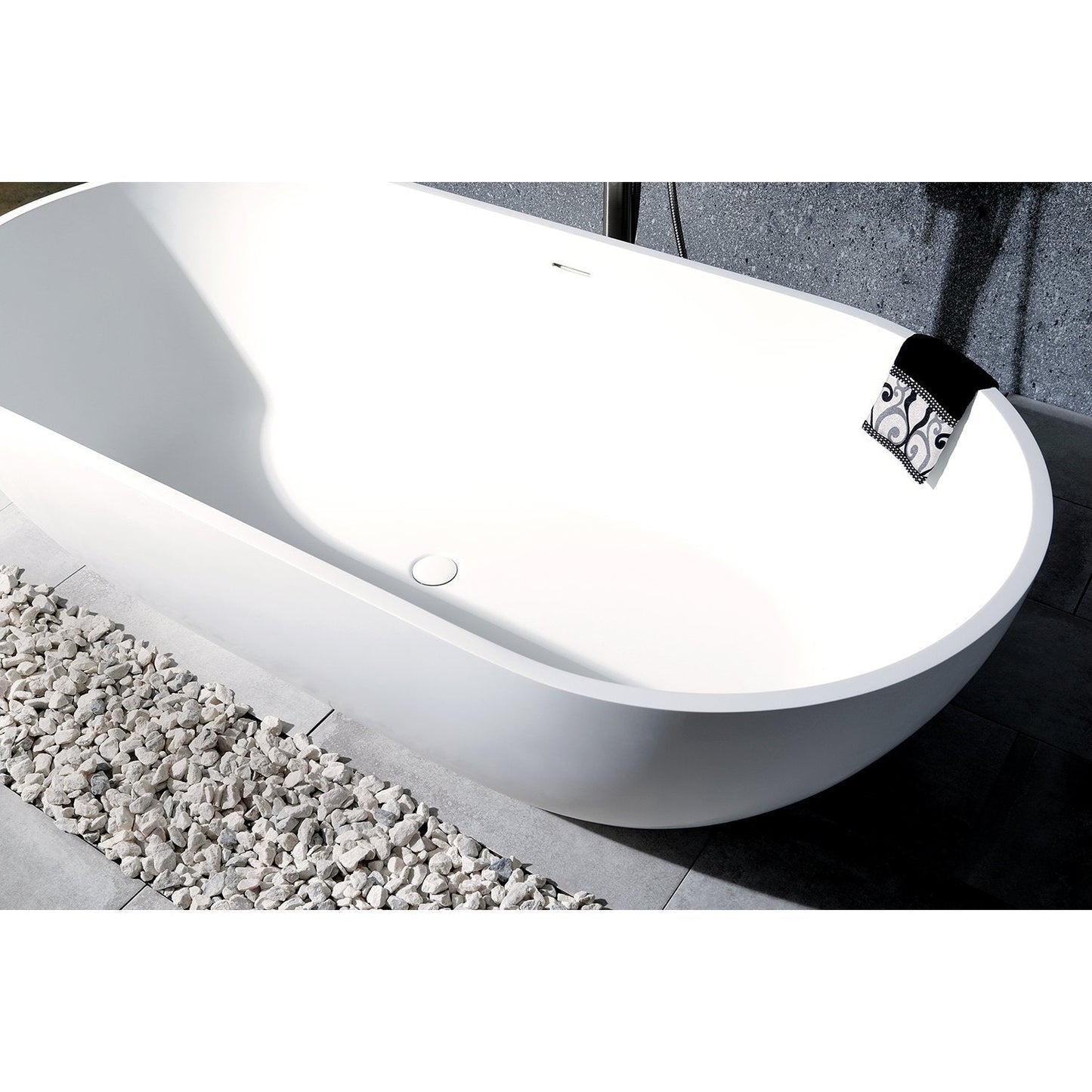 Aqua Eden VRTRS703520 Arcticstone 70-Inch Solid Surface White Stone Freestanding Tub with Drain, Matte White
