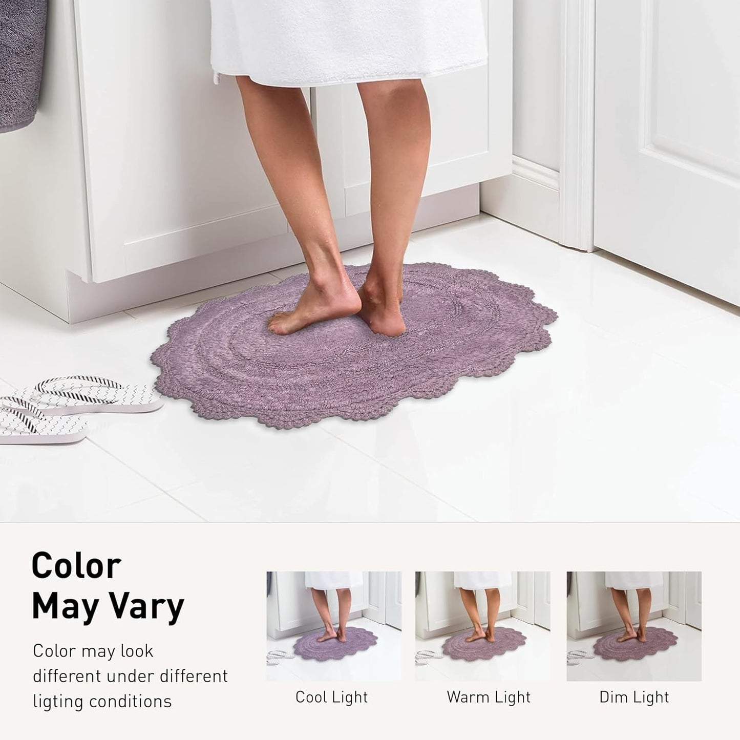 Chardin Home Lavender Crochet Bathrug, 100% Cotton Round Bathmat, 24 Inch Diameter, Handcrafted