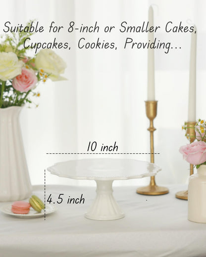 Omifun 10 Inch Cake Stand, Relief Round Dessert Cake Stand, Ceramic Cupcake Stand for Birthday, Wedding, Baby Shower, Tea Party and Other Celebrations(White)