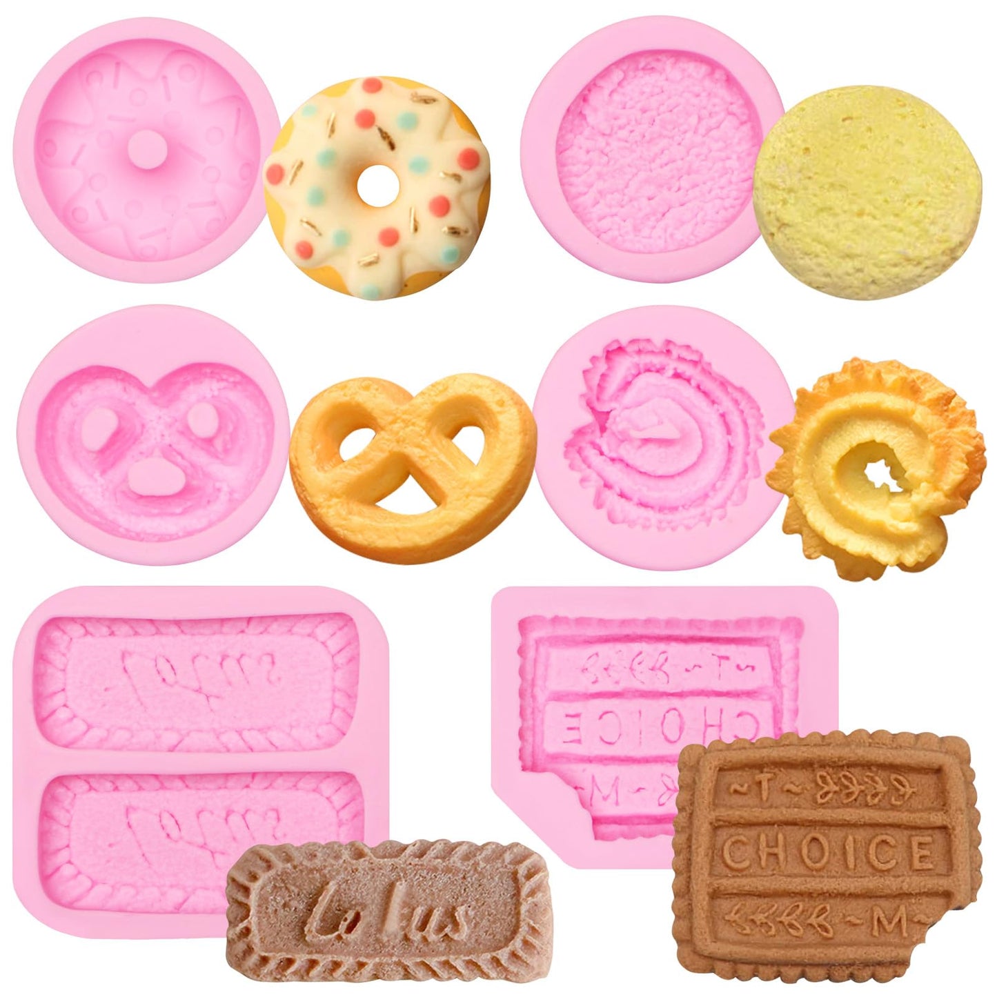 Cookie Silicone Molds, Donut Caramel Cookie Chocolate Molds, Biscuit Fondant Baking Molds for Cake Decoration Cupcake Topper Candy Butter Sugar Craft Jelly Mousse Gum Paste Clay Resin