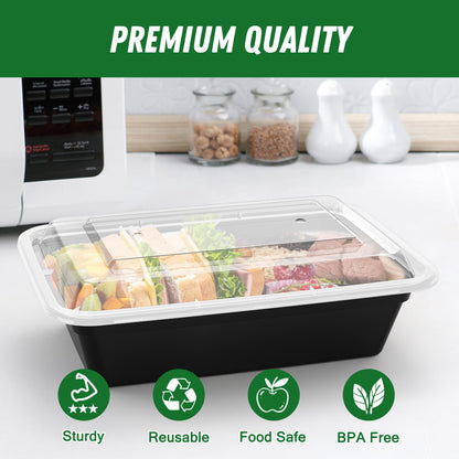Dealusy 50 Pack (100-Piece) 38 oz Meal Prep Containers Reusable with Lids, Sturdy Leakproof & Food Safe, Microwave, Freezer, Dishwasher Safe Prep Containers, To Go Take Out Plastic Food Storage