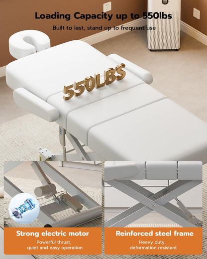 SyyBhb 6.7" Thickened Fully Electric Massage Table Professional for Clients, Customized Angle Adjustable and Electric Lift 3 Motor, Heavy Duty Frame, Exam/Treatment/Spa/Tattoo/Facial, White