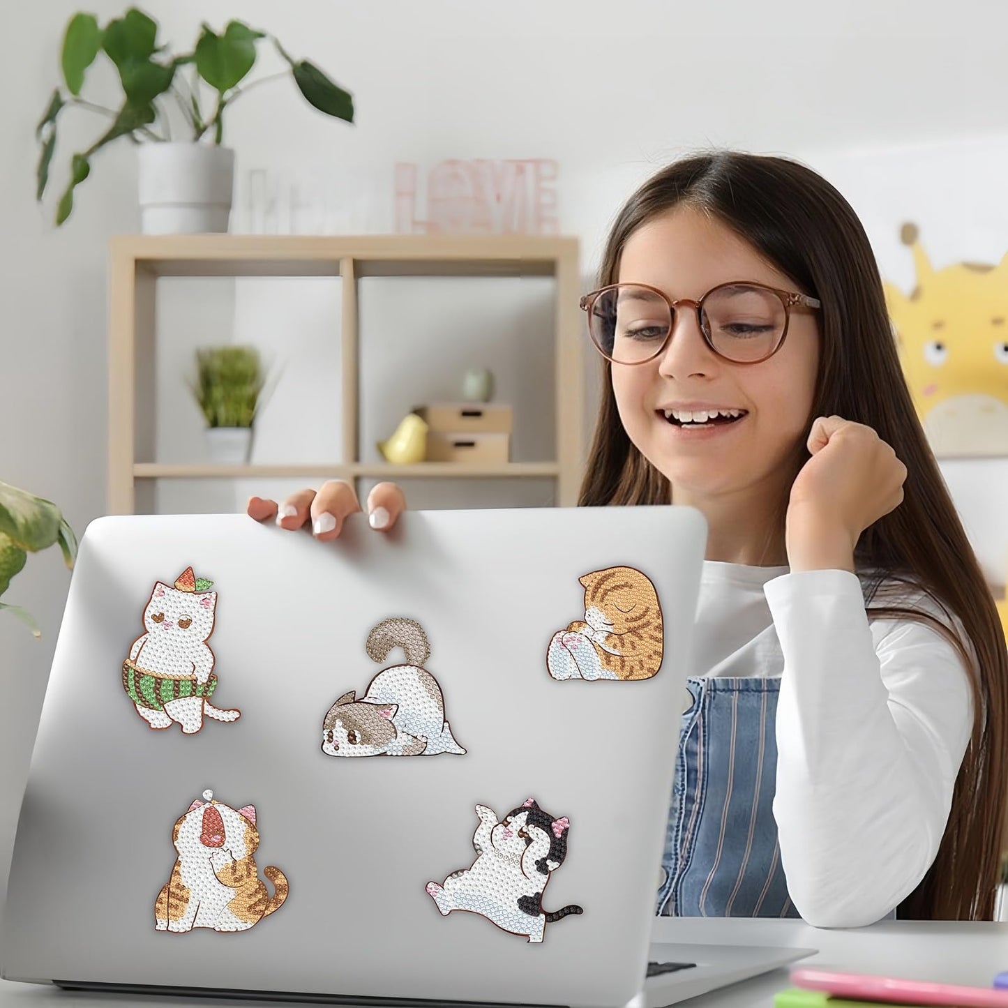 16 Pcs Cat Diamond Painting Magnets Kits Diamond Art Fridge Magnet Refrigerator Sticker Diamond Painting kit for Beginners Adults DIY Art Craft Gifts Home Decors
