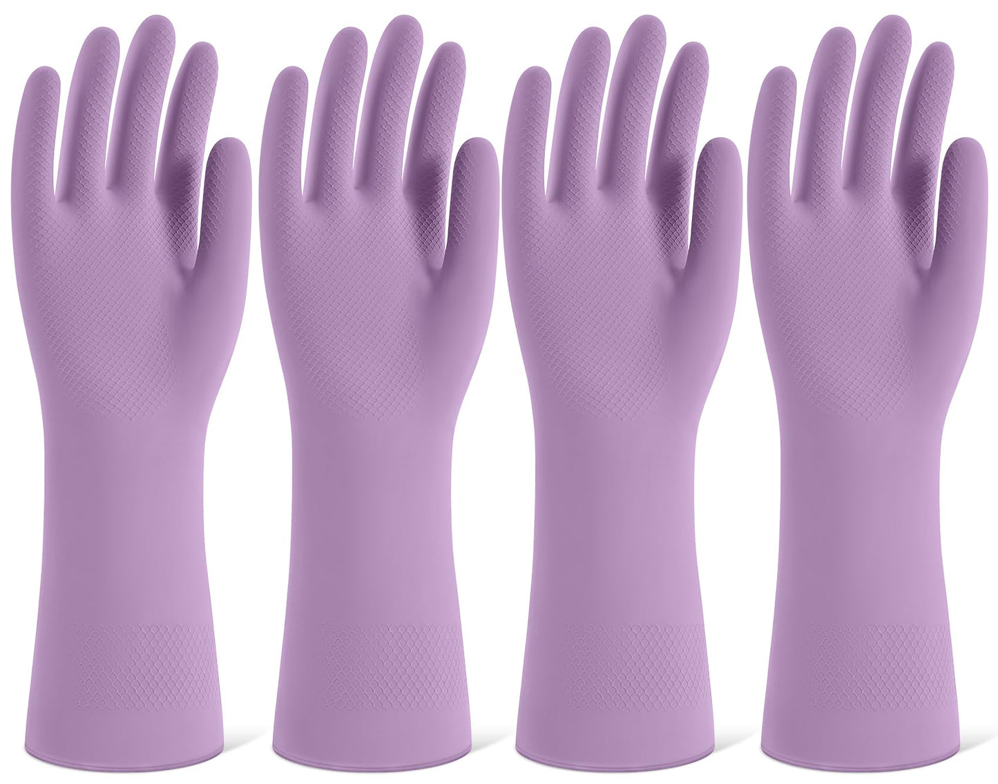 Rubber Cleaning Gloves for Dishwashing, 4 Pairs Reusable Kitchen Gloves for Washing Dishes and Household Cleaning, Purple Dish Gloves with Flocked Lining and Non-Slip Grip, Pefect for Woman Men - S