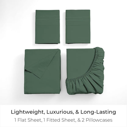 Mellanni King Sheets Set - 4 PC Hotel Luxury Bedding | Extra Soft, Cooling, Wrinkle-Resistant (Emerald Green)