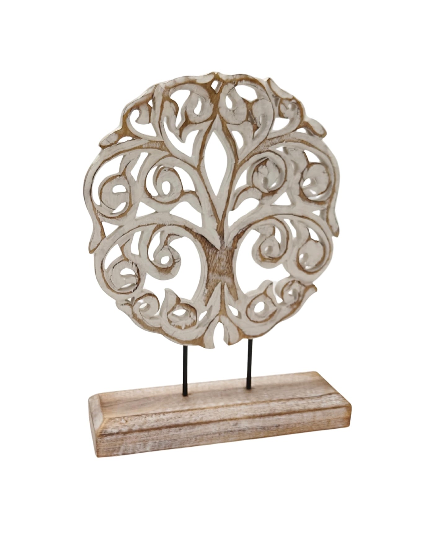 VANIYA CRAFTS® Tree of Life Solid Wood Sculpture – Handmade Farmhouse Decor for Living Room, Shelf, Mantle, Entryway, Coffee Table, or Housewarming Gift (Antique White)