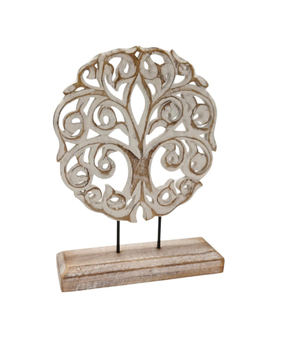 VANIYA CRAFTS® Tree of Life Solid Wood Sculpture – Handmade Farmhouse Decor for Living Room, Shelf, Mantle, Entryway, Coffee Table, or Housewarming Gift (Antique White)