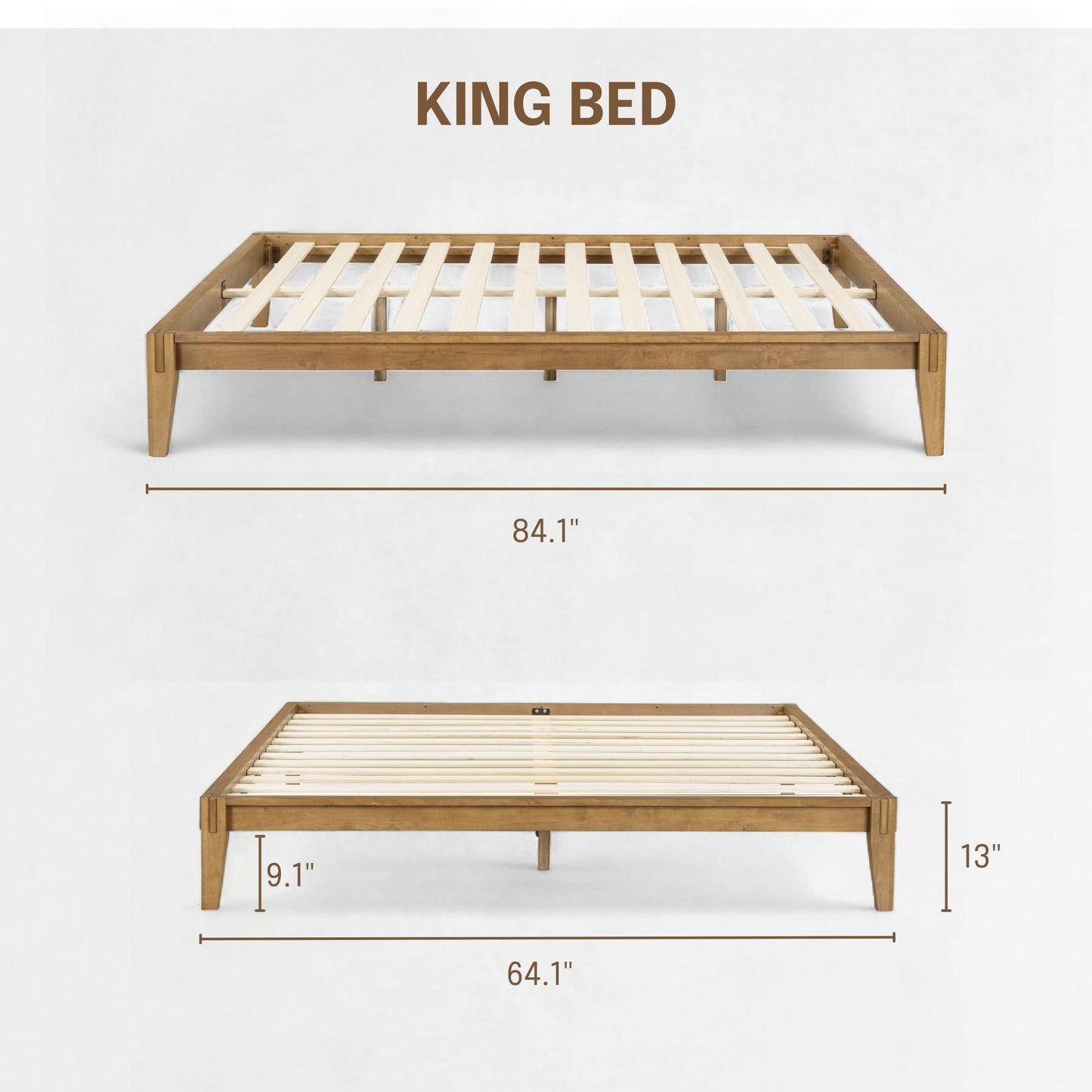 NTC Sapa Solid Wood Platform Bed Frame – Minimalist, Japanese Joinery, No Box Spring Needed, Silent Slats, Easy Assembly – King – Teak Look