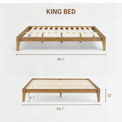NTC Sapa Solid Wood Platform Bed Frame – Minimalist, Japanese Joinery, No Box Spring Needed, Silent Slats, Easy Assembly – King – Teak Look