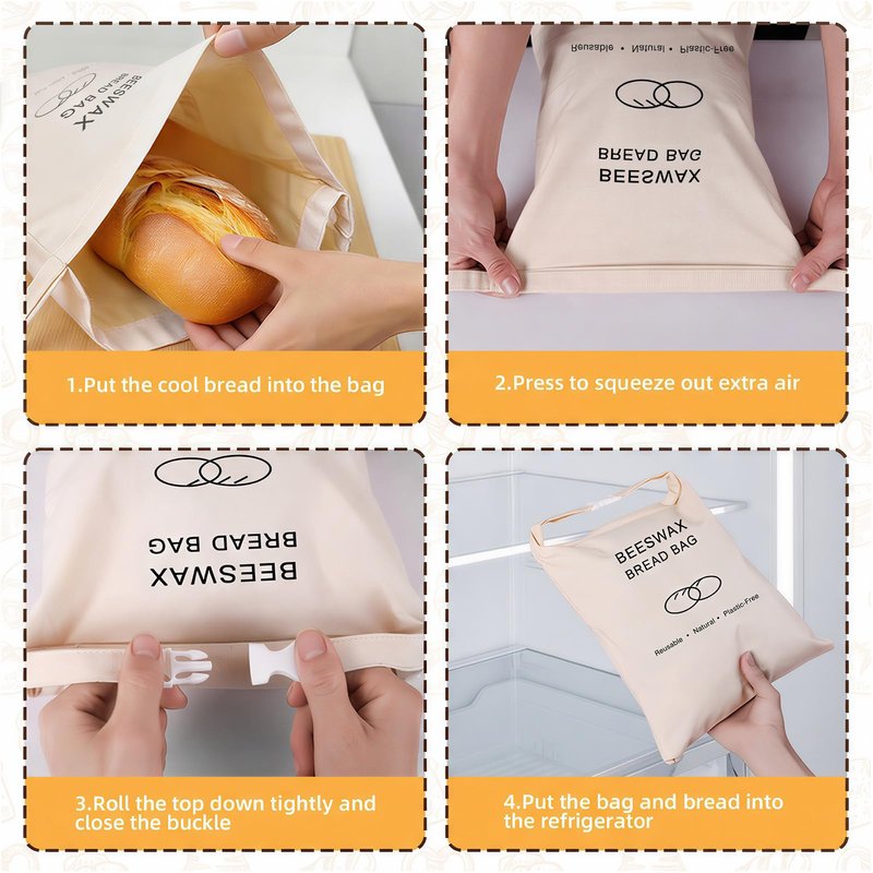 2 Pack Beeswax Bread Bag for Sourdough, Reusable Beewax Bread Bags, Organic Cotton Sourdough Bread Bags for Homemade, Keep Bread Fresh, Freezing Safe with Cleaning Brush-Care