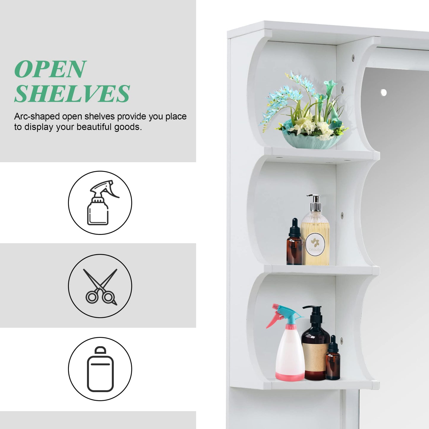 BarberPub Backwash Shampoo Bowl Cabinet, Wall Mount Station with Mirror, Storage Cabinet with Drawers & Shelf 3141 (White)