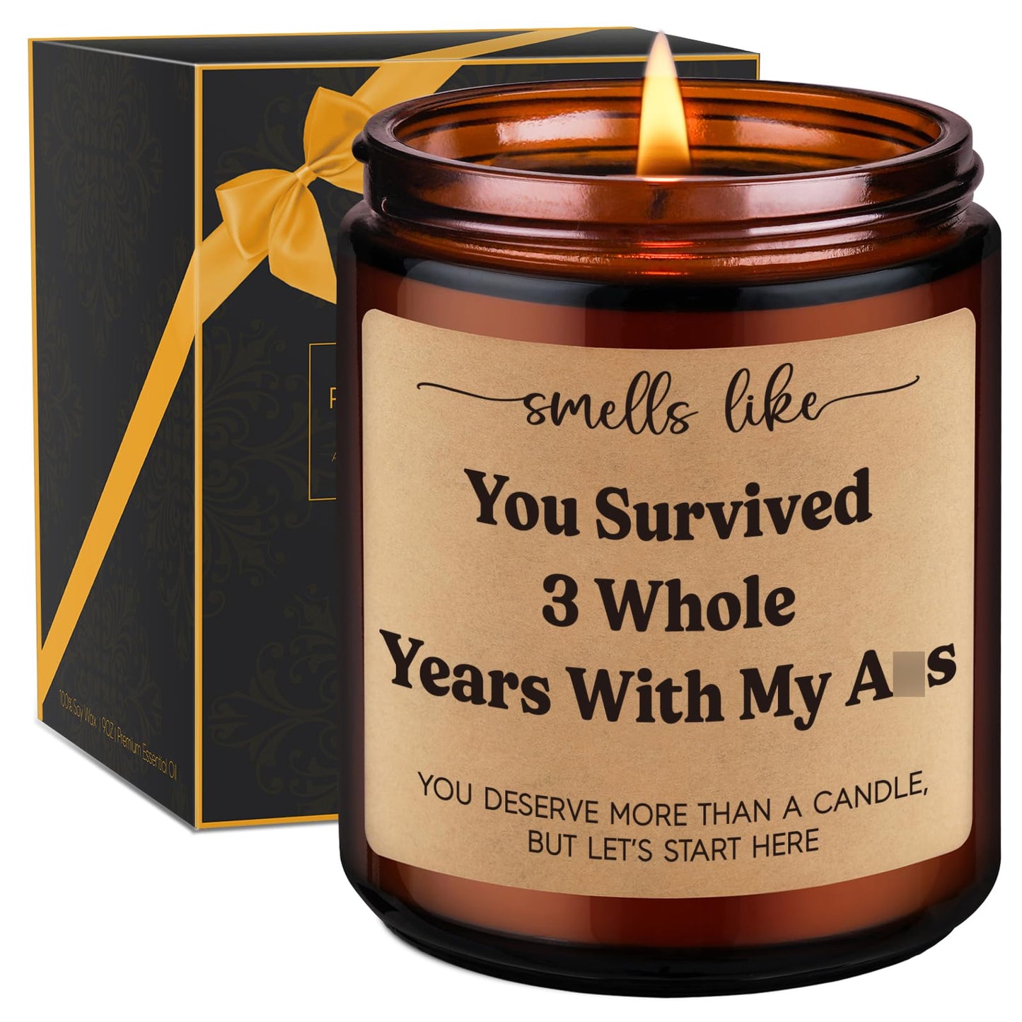 GSPY Candle, 3 Year Anniversary Candle Gifts for Him, Her, Couple - 3rd Anniv. Funny Gifts for Husband, Wife, Girlfriend, Boyfriend, Men - 3 Year Leather Anniversary, Third Wedding Anniv. Present