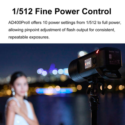 GODOX AD400 Pro II AD400Pro II AD400ProII 2.4G TTL 1/8000 HSS 400Ws Outdoor Flash,21.6V/2600mAh Battery,0.01~1s Recycle,460 Full Power Flashes,for Canon Sony Nikon Fuji Olympus Panasonic Etc Cameras