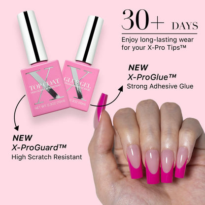 SXC Cosmetics French Tip Press On Nails - Skin Tone Nude and Color Series, Short Coffin X-Pro Tips Starter Kit ST119KIT