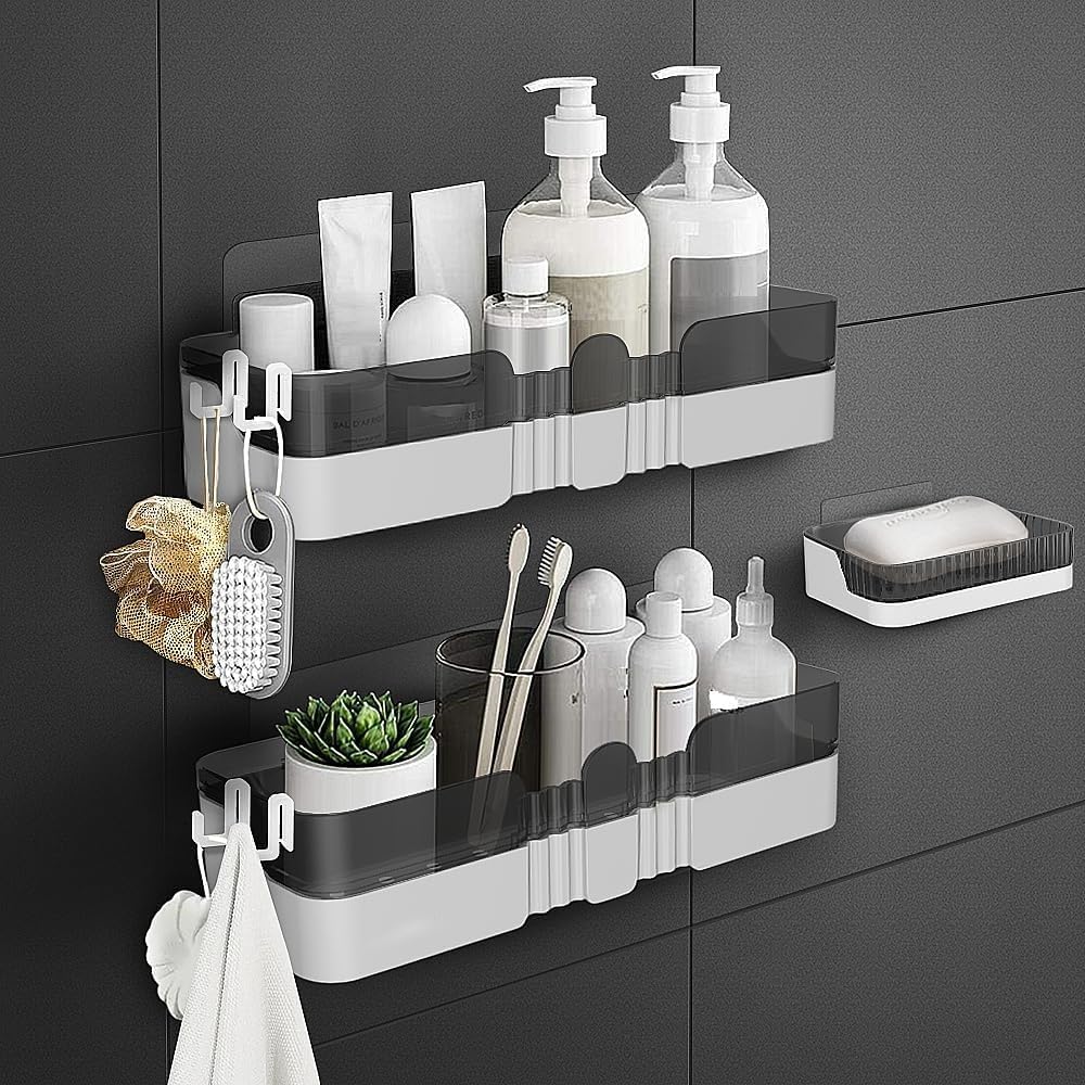2-Pack Shower Caddy, Separable Shower Organizer with Soap Dish and Hooks, No Drilling Double Layer Shower Shelf, Used