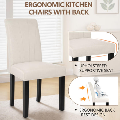 VECELO Upholstered Dining Chairs Set of 6, Modern Fabric and Solid Wood Legs & High Back, Parsons for Kitchen/Living Room- Beige