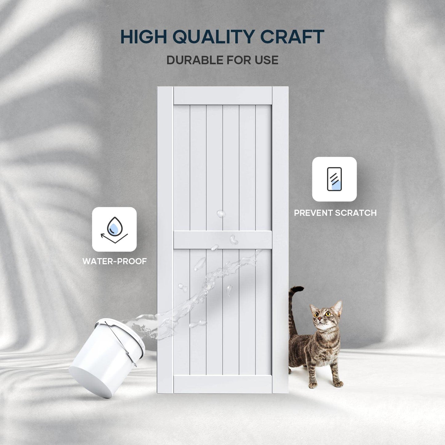 EaseLife 36 x 84 inch White Barn Door with 6.6FT Sliding Door Hardware Kit Included & Handle,Solid Wood Covered with Waterproof PVC Surface,DIY Assemblely,Easy Install,H-Frame,Fit 32-34in Wide Opening