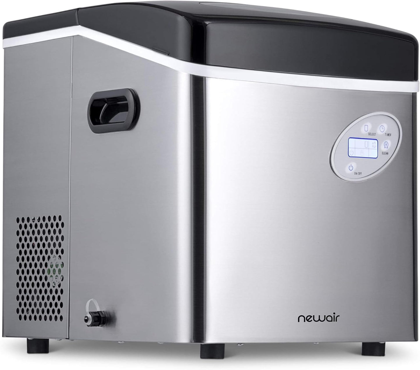 NewAir 50 lb. Countertop Ice Maker | Portable Bullet Ice Machine | 12 Cubes in 7 Minutes, 3 Ice Sizes | Stainless Steel, Self-Cleaning, BPA-Free