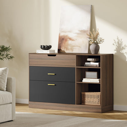 ModernMate Office File Cabinet w/ 2 Drawers, 47.2" Flip - Top Lateral Filing Cabinets w/Adjustable Shelf, Letter/Legal / A4 Hanging File Drawer for Home Office Storage Organizer