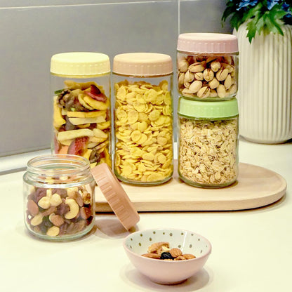 24oz 8 SHOWIN Overnight Oats Containers with Lids, Glass Jars with Lids pcs, Taffy, Wide Mouth Mason jars for Salad