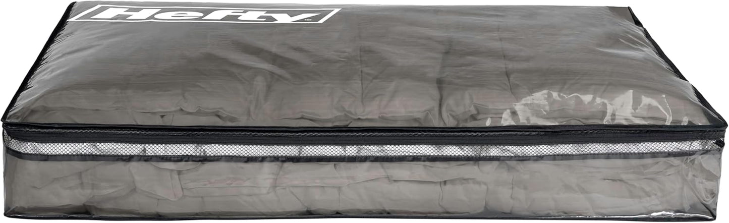 Hefty Underbed Flexible Tote with Breathable Mesh, Double Zip Closure, 39x20x6 inches, 2 Handles for Seasonal Apparel