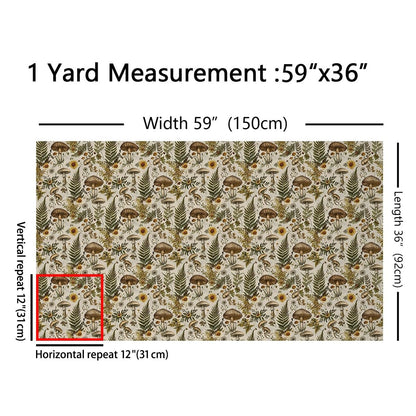 Mushroom Fabric by The Yard Botanical Leaves Vintage Flowers Fabrics for Sewing Supplies Retro Daisy Dandelion Jungle Plants Fabric for DIY Soft Flannel Polyester No Stretch 1 Yard,36" L x 59" W