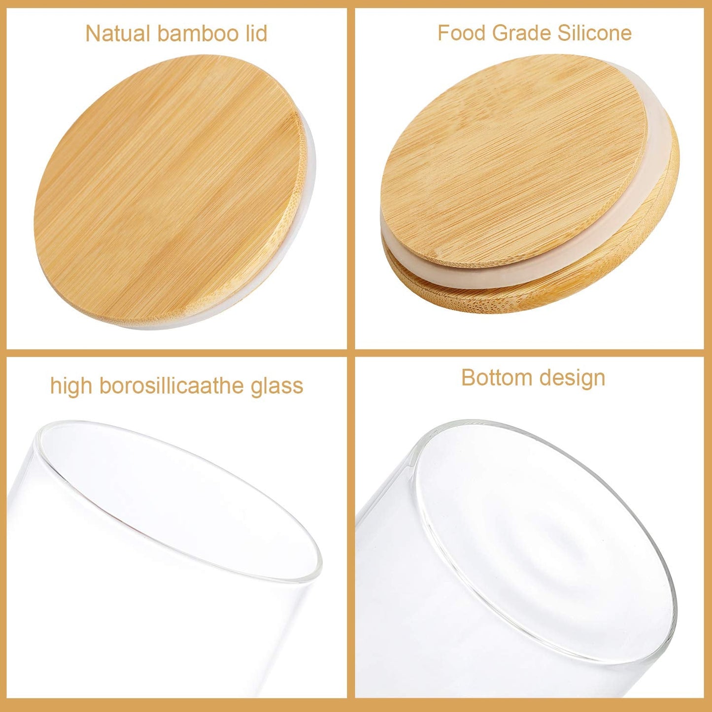 Dabacc 4 Pack Glass Jars with Airtight Bamboo Lids, Glass Kitchen Canisters Clear Container for Food Storage of Dry Goods, Cookie, Candy, Spices, Coffee Beans and More, 18.6 OZ