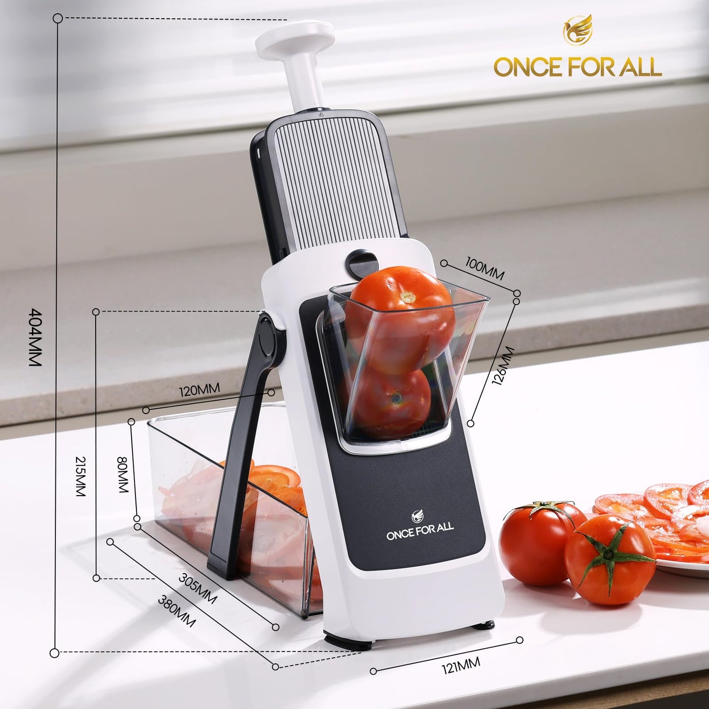 ONCE FOR ALL Safe Mandoline Slicer For Kitchen, AdjustableThickness 0.1-8 mm Professional Vegetable Slicer For Food, Fruit Slices, Potato Chips, Fast Meal Prep (4th Gen Gray)