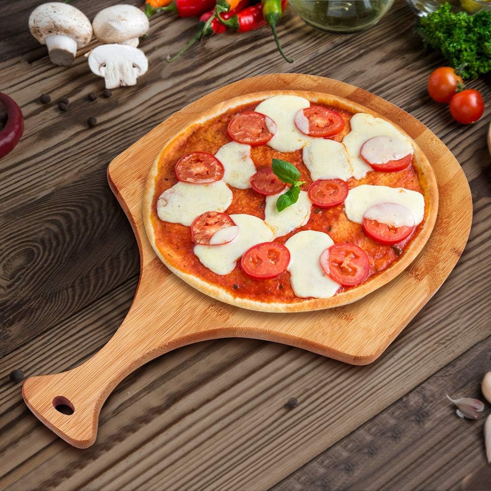 Bamboo Pizza Peel & Serving Board - 12" x 18" Multi-Functional Charcuterie Tray, Cutting Board for Cheese, Fruits, Vegetables - Natural Wood Pizza Paddle with Handle for Kitchen, Entertaining