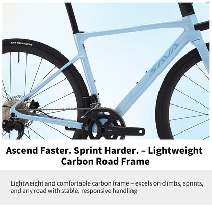 SAVADECK Carbon Fiber Lightweight Road Bike – Full Carbon Frame, Fork, Handlebar & Seatpost, Hydraulic Disc Brake with Shimano 105 R7100 24-Speed Drivetrain – Racing Bicycle for Adults(White,56cm)