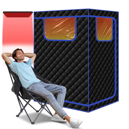 Smartmak Portable Infrared Sauna,1 or 2 Person Oversize Infrared Sauna Box with 660nm Red Light Therapy, Full Body Sauna Tent for Home, Folding Chair (Blue-2 Person)