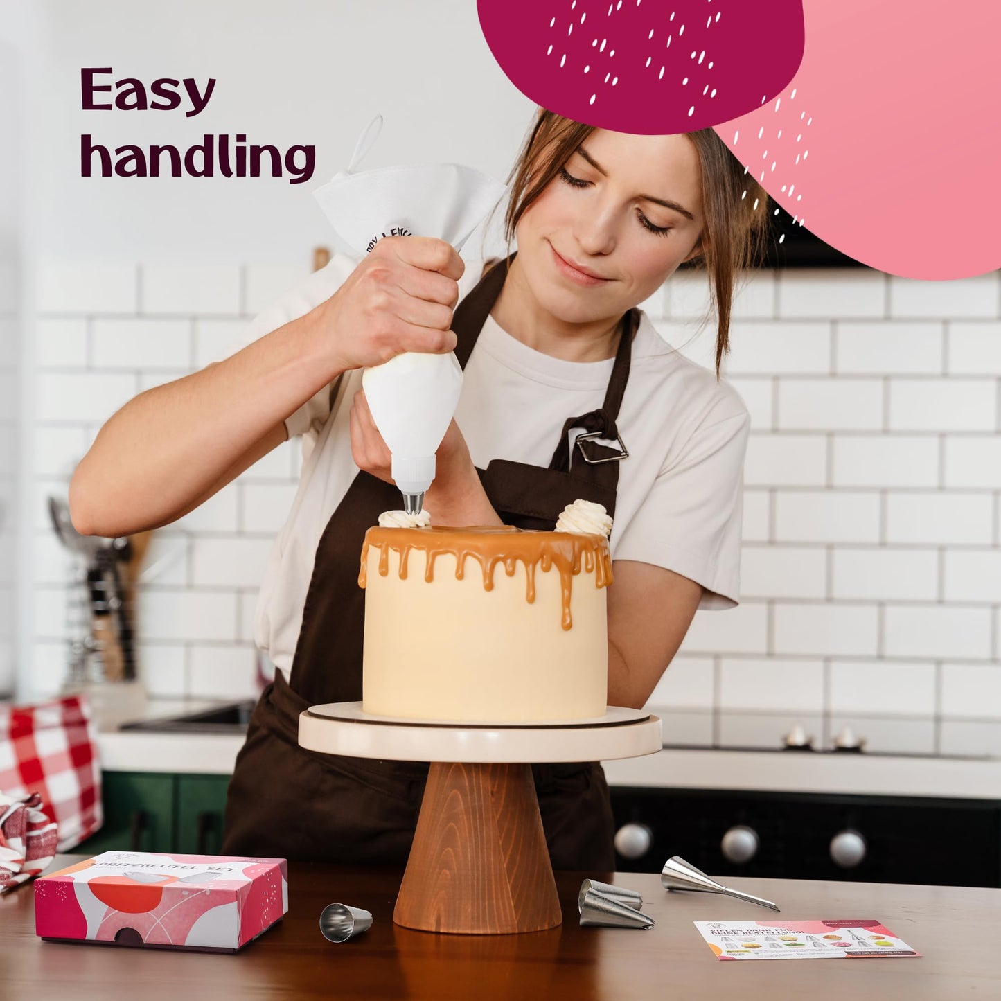 Cake Decorating Kit – Reusable 16" & 14" Cotton Piping Bags with 10 Large Stainless Steel Icing Tips – Durable, Food-Grade & Dishwasher Safe