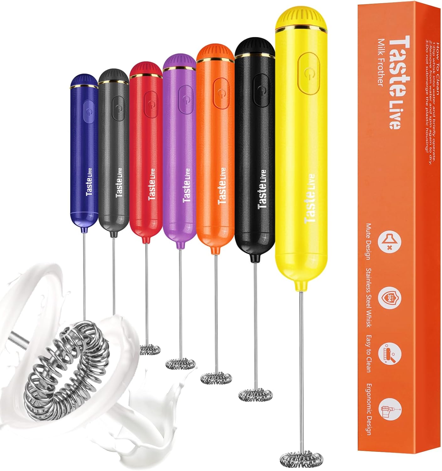 Handheld Electric Milk Frother, Battery Operated Foam Maker and Mixer for Drinks (Yellow)