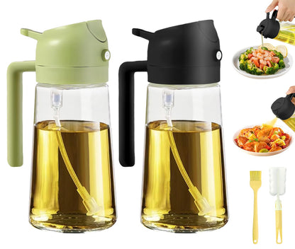 Oil Dispenser for Kitchen, 2 in 1 Olive Oil Sprayer, Olive Oil Dispenser Spray Bottle with Brush, Oil Sprayer for Cooking for Air Fryer, Barbecue, Salad 16oz/470ml (Black)