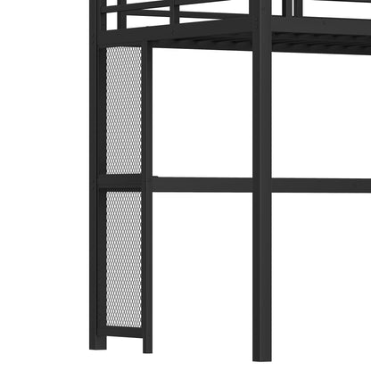 Bellemave Twin XL loft Bed with Storage Stairs, Shelves, Metal Twin XL Loft Beds with LED Lights, USB Ports, Multifunctional Iron Nets for Adults, Kids, Teens, Black