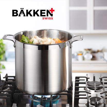 Stainless Steel Stockpot with Lid 20 Quart, Durable 18/8 Stainless Steel, Impact-Bonded Base for Even Heating, Riveted Handles, Oven & All Stove Compatible, Safe Up To 500°F (260°C)