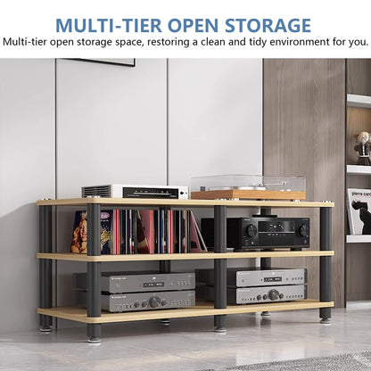 THNSAWX AV Media Stand, Stereo Rack with Thickened Board, Multi-Tier Open Storage Stereo Cabinet, Audio-Video Rack with Metal Tube, Record Player Stand for Theater(White,2 Tier 120x40x34cm)