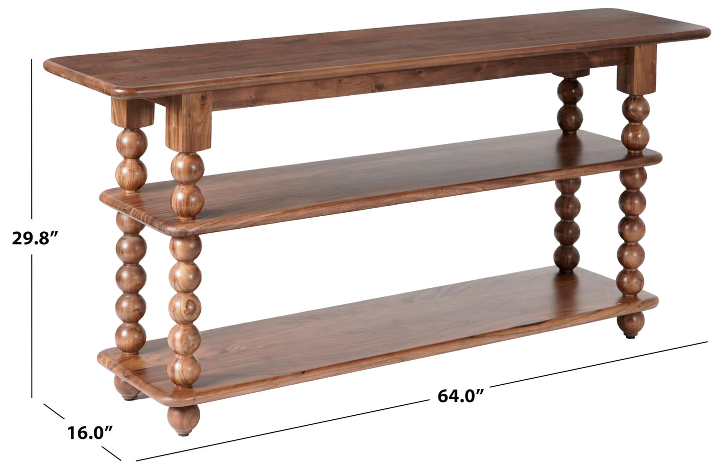 SAFAVIEH Couture Collection – Norbert Brown Solid Wood 2 Shelf Console Table, Entryway Storage Table with Turned Legs (SFV5795A)