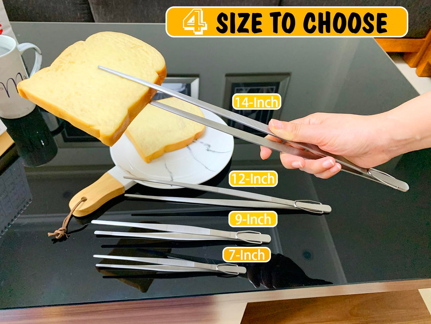 JETKONG Food Tweezers Precision Serrated Tips Kitchen Tweezers Professional Cooking Tweezer Tongs, Set of 3 (7 9 12 Inch, Silver)