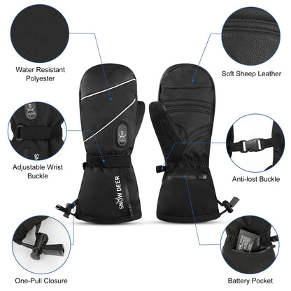 SNOW DEER Heated Mittens Gloves for Men and Women, 7.4V 2200MAH Electric Rechargeable Battery Ski for Winter Skiing Skating Snow Camping Hiking Heated Arthritis Hand Warmer Gloves(M)