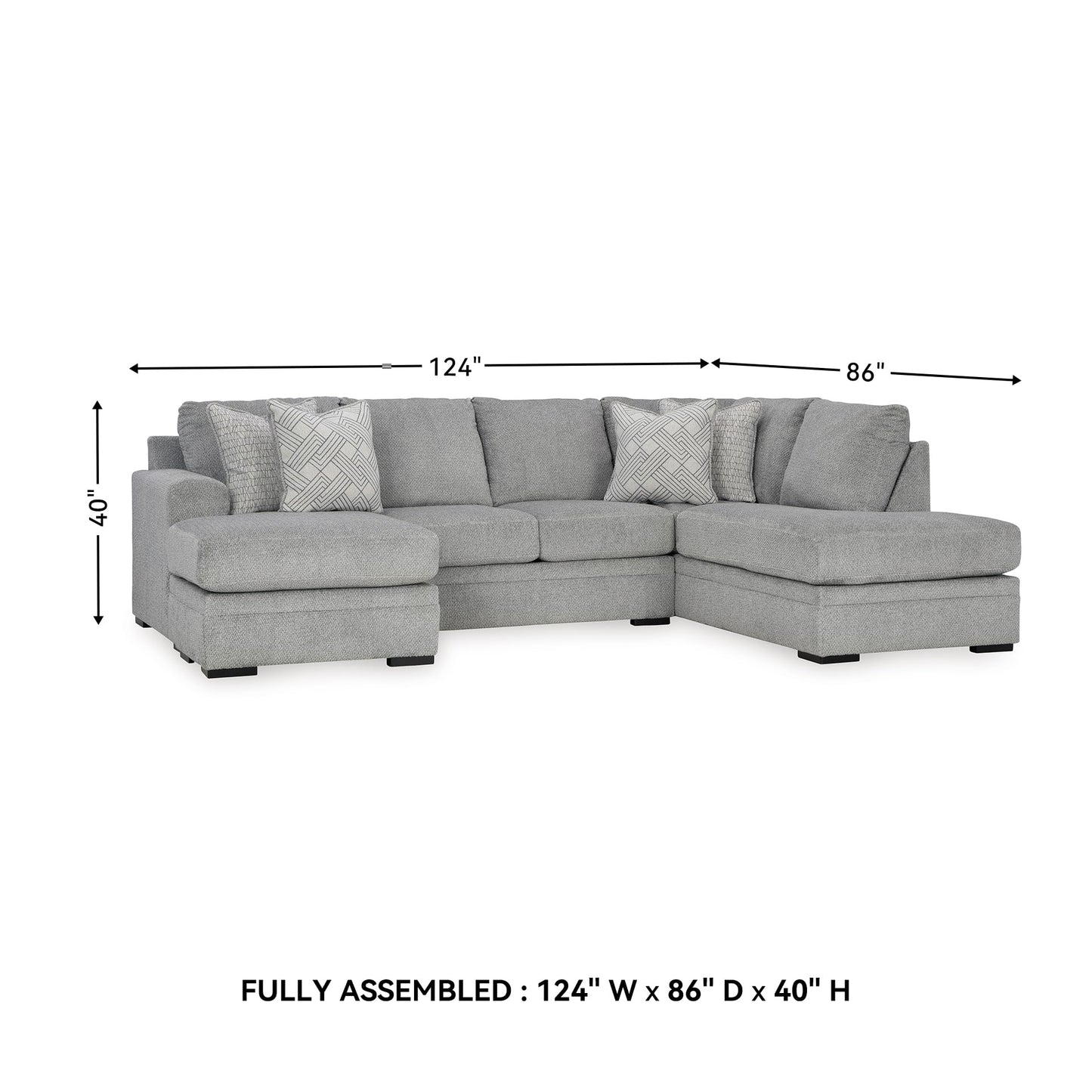 Signature Design by Ashley Casselbury Casual Right-Arm Facing 2-Piece Sectional with Chaise, Loose Seat Cushions and 4 Throw Pillows, Light Gray