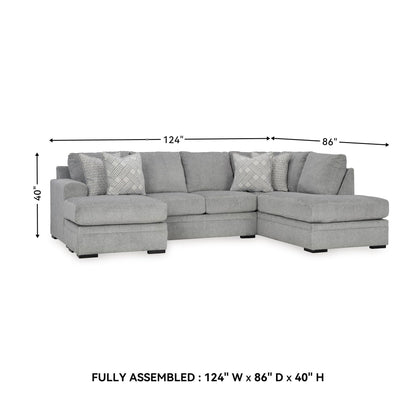 Signature Design by Ashley Casselbury Casual Right-Arm Facing 2-Piece Sectional with Chaise, Loose Seat Cushions and 4 Throw Pillows, Light Gray