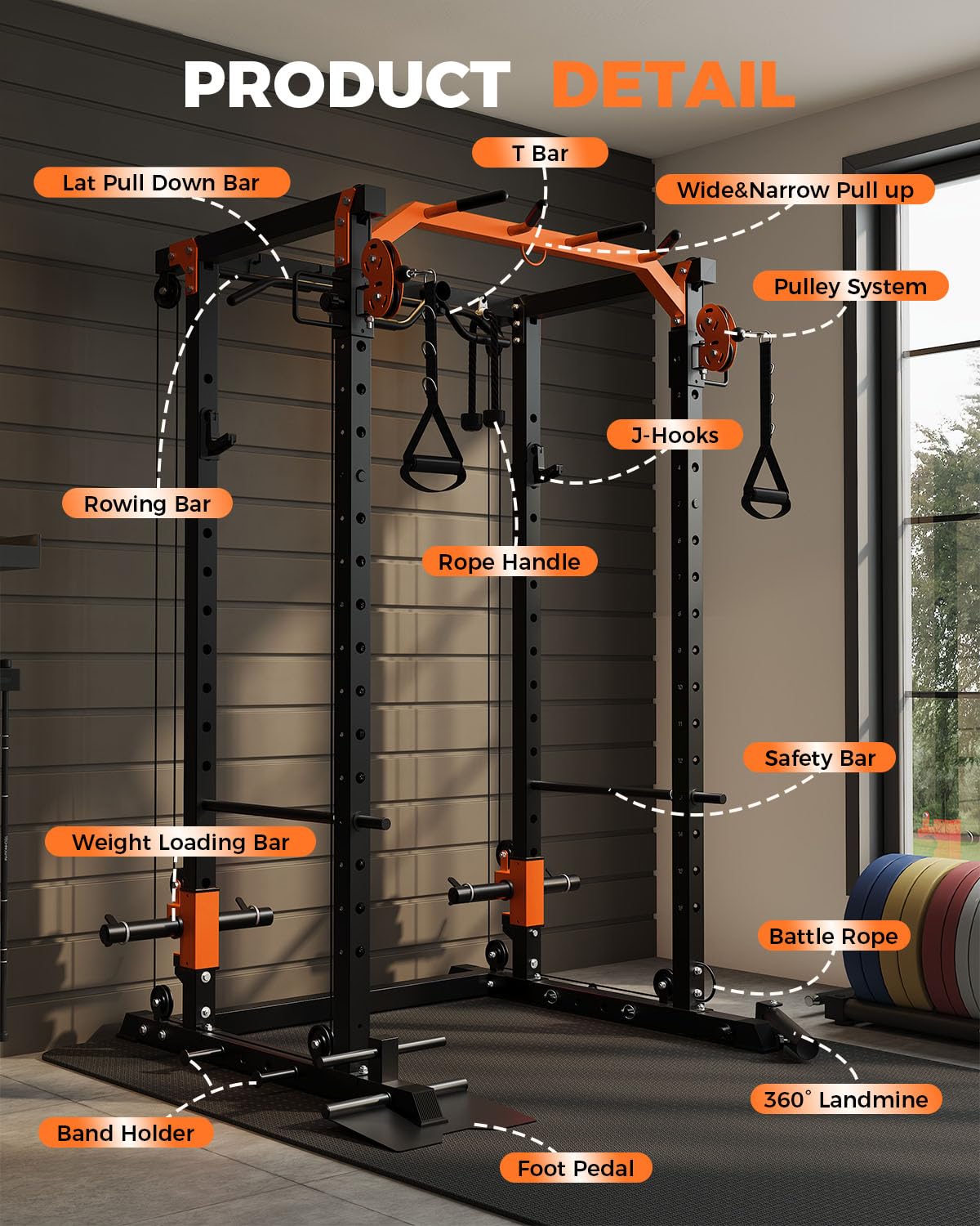 Power Cage for Home Gym, 2000LBS Power Rack with Cable Crossover and Dual Independent Pulley System, Squat Rack with LAT Pull Down System, Workout Cage for for Full Body Training