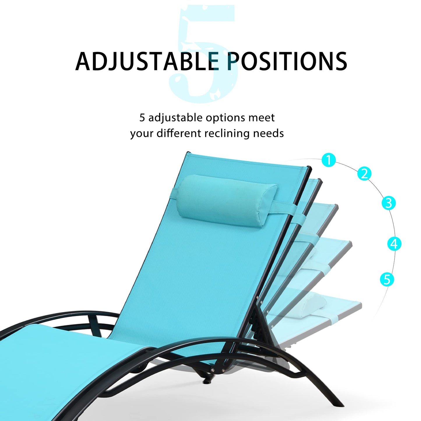 PURPLE LEAF Patio Oversized Chaise Lounge Chair Set of 2 Pool Adjustable Recliner Chairs for Outside Beach Outdoor Sunbathing Tanning Poolside Lounges Turquoise Blue