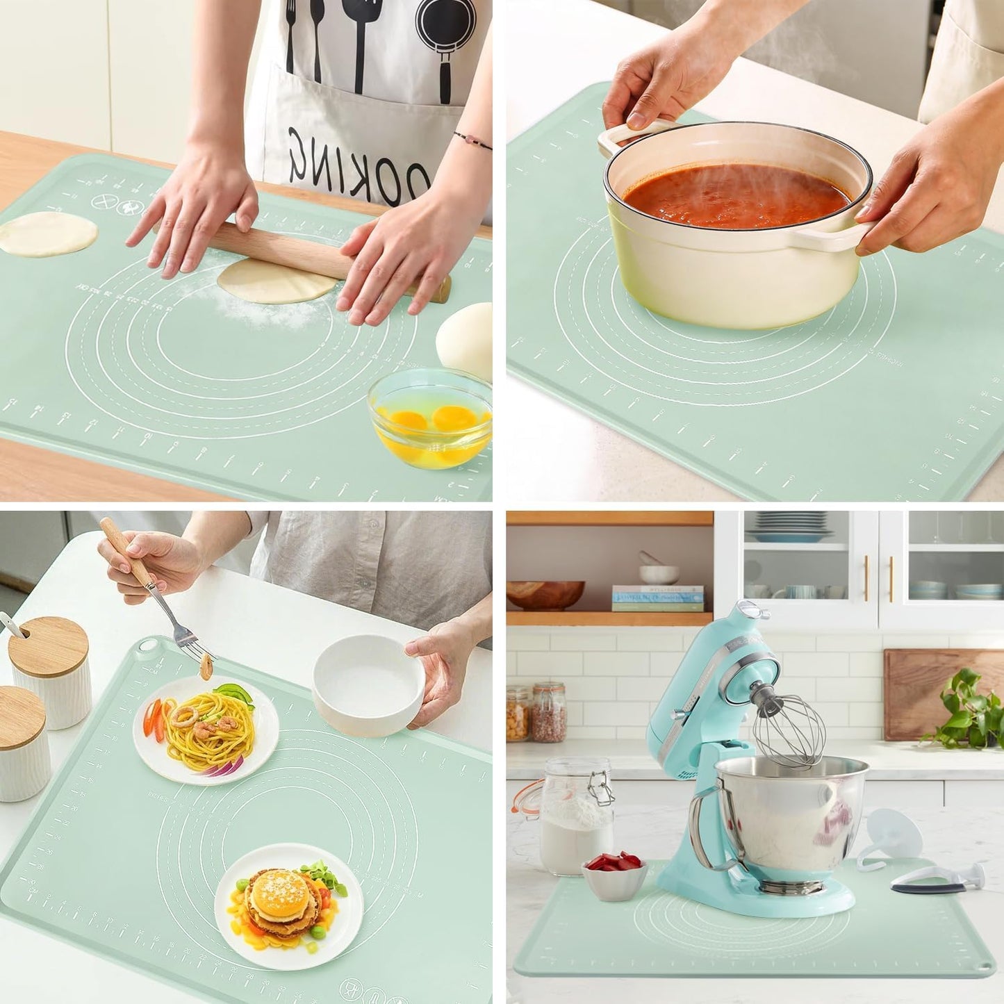 Countertop Silicone Pastry Mat, Non Slip Dough Mat with Measurements and Raised Edges, Food Grade Silicone Baking Mat