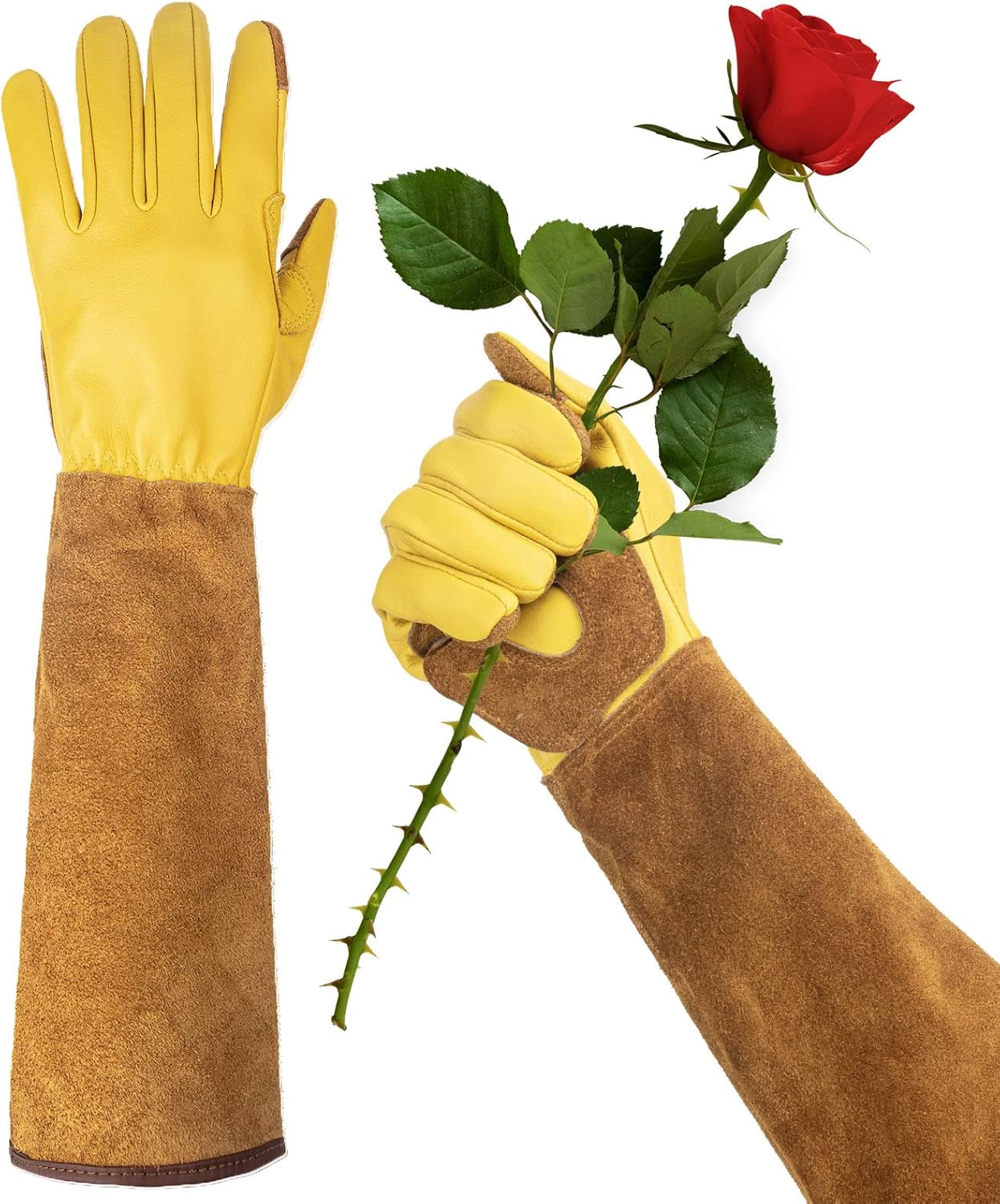 Women's Gardening Weeding Gloves - Leather Thorn Proof Garden Glove for Digging, Planting, and Pruning