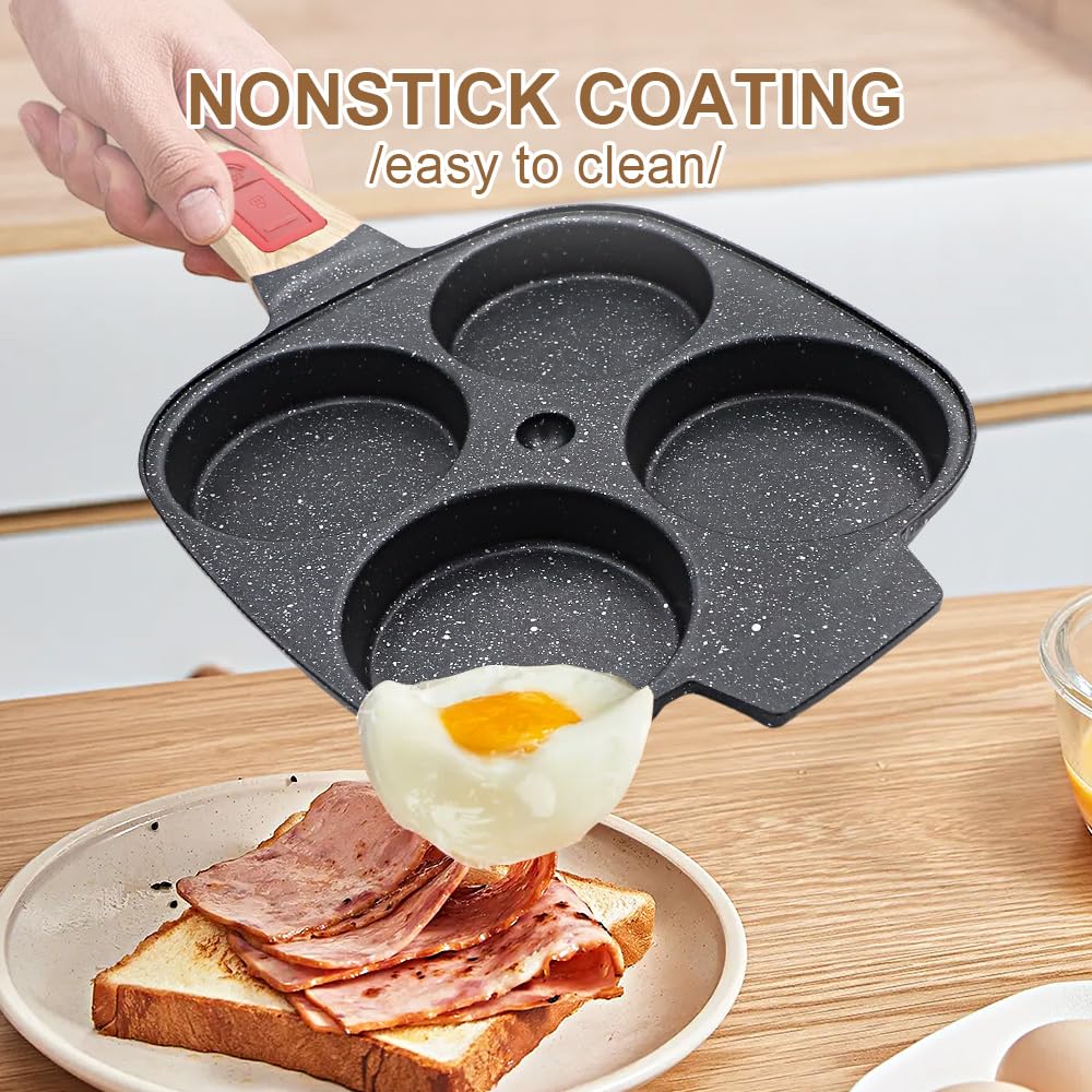 RANX INGST Fried Egg Pan with Detachable Handle, Nonstick Egg Frying Pan with Lid Induction 4 Cup Omelette Pan - Black