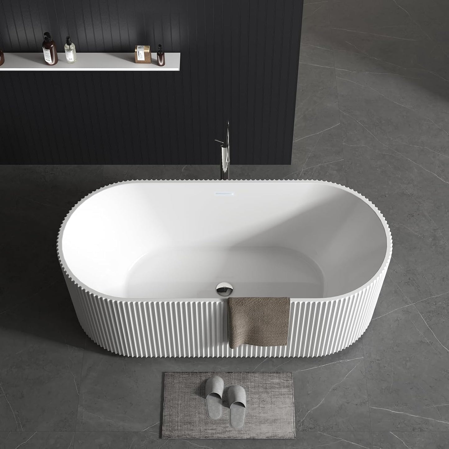 Garvee 67" Deep Soaking Bathtub, Non-Slip Acrylic Tub with Chrome Drain, CUPC Certified, Ergonomic Modern Bath for Bathrooms, Easy-Install, White Striped