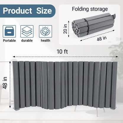 AmazingSpark 1 Pcs 48" X 10' Soundproof Room Divider Panel, Foldable Acoustic Partition Wall with Stand and Straps, Freestanding Privacy Screen for Office Study Bedroom Studio Library(Grey)